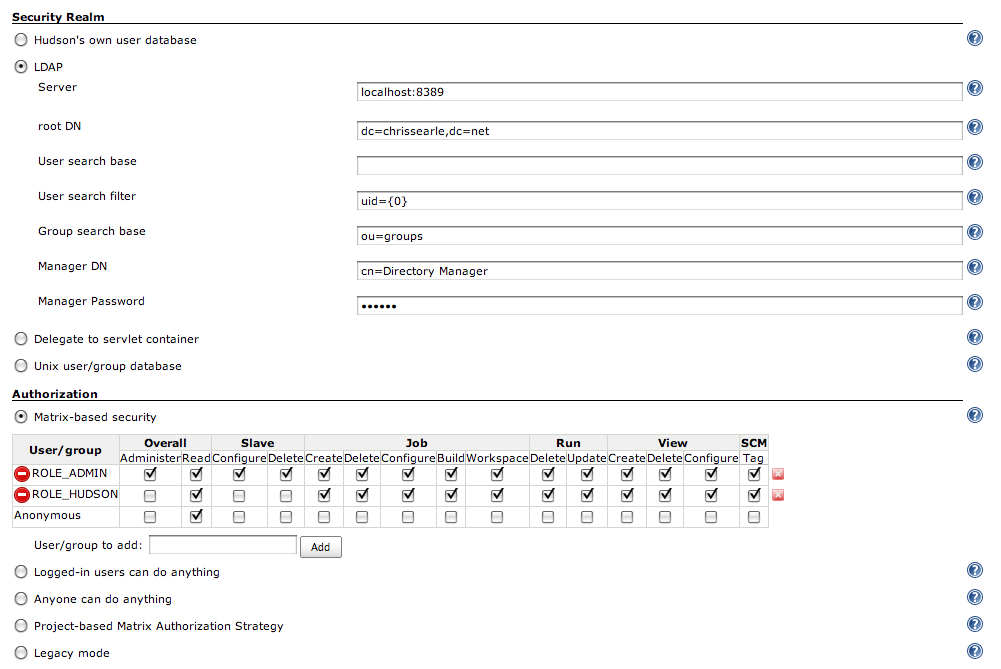 Hudson LDAP config