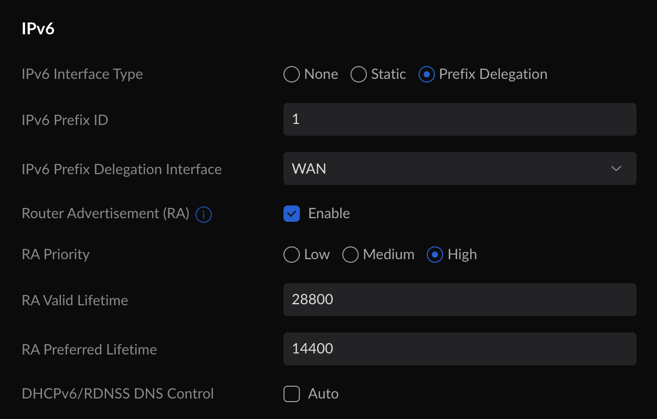 Default network IPv6 settings